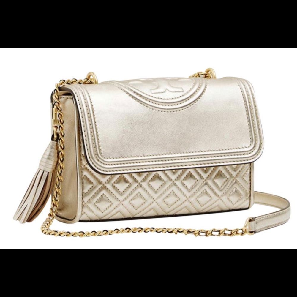 Tory Burch Metallic Gold Leather Cross Body Bag